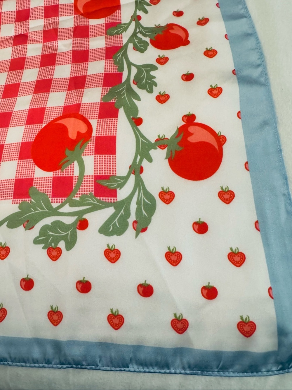 Betsey Johnson Tomato Gingham Square Scarf - Red Blue 35” x 35” - Picture 8 of 16